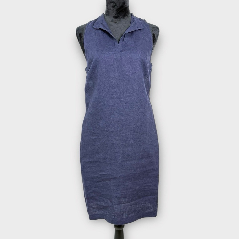 Nomia Linen Sleeveless Dress‎ Women 10 Navy Blue Cut Out Sides Minimalist